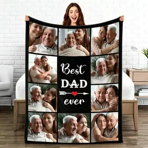 Personalized Photo Custom Blanket - Polyester Fiber Soft Flannel Shawl, Home Sofa All Season Blanket, Father's Day Gifts, Dad Gifts