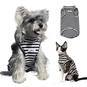 Dog Cat Shirt, Black White Stripe Breathable Sleeveless Clothing for Small Medium Pets
