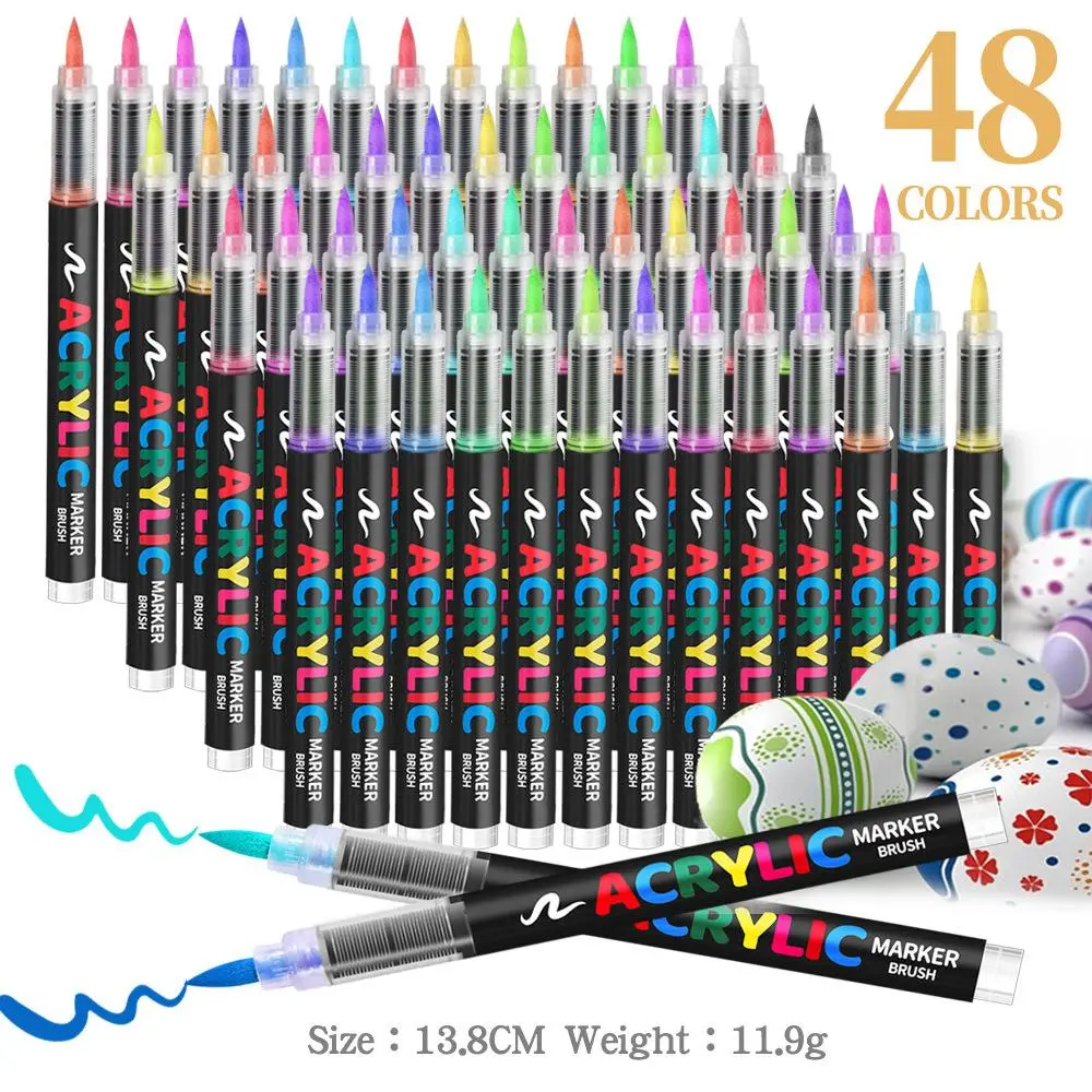 Direct Liquid Acrylic Paint Pens, Acrylic Painting Pen, Acrylic Marker Set, 12 Colors, Soft Brush Tip, Water-Based Markers, for Fabric, Canvas, Rock, Glass, Wood, Paper, School & Art Supplies