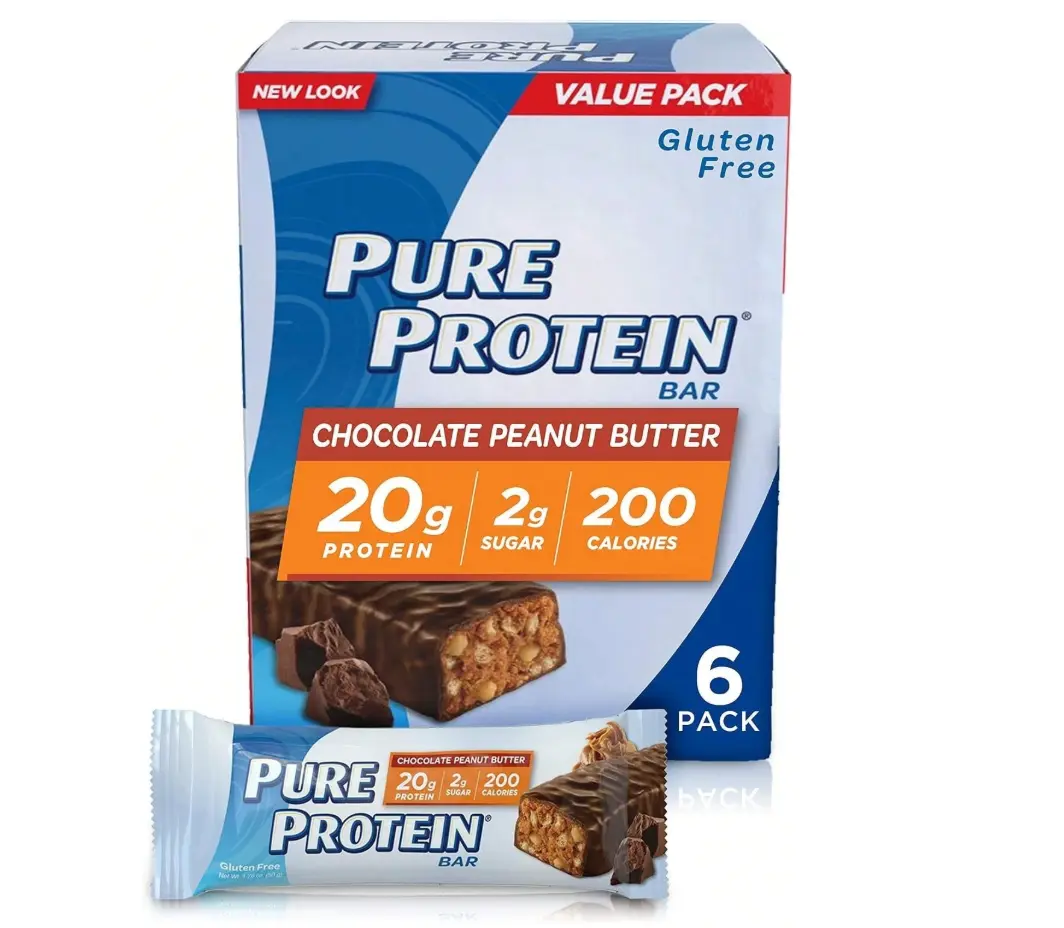 Pure Protein High Protein Bars, Chocolate Peanut Butter, Low Sugar & Gluten Free Protein Snack, 20g Protein, 6 Count