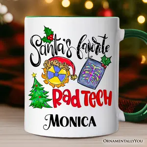 Santa's Favorite Rad Tech Personalized Mug, Radiology Crew Gift with Custom Name