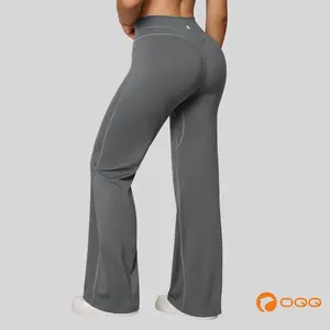 OQQfitness Womenswear Yoga Flared Pants Crossover High Waist Bottom V Back Seam Leggings Comfortable Fit for Basic Minimalist Style Outfits