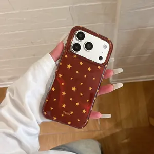 Korean Style Full Screen Star Protective Phone Case Cover for Apple iPhone 17 Pro Max, iPhone 16 Pro Max, iPhone 15 Pro Max, iPhone 14 Pro, Creative and Fashionable