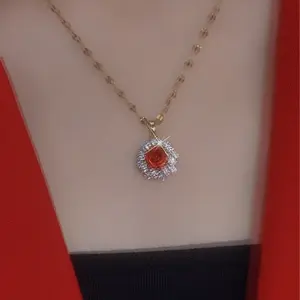 Elegant Red Round Personalized Crewneck Rose Collarbone Pendant Necklace French Style Necklace DZXL3978
