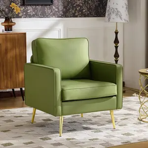 VINGLI Modern PU Leather Lounge Accent Chair - Single Sofa Chair with Pocket Coil Seat, Metal Backrest, Solid Wood Frame - High-Class Aesthetic Wooden Metal Reading Support Sit-Down Upholstered Armchair for Living Room, Bedroom, Wooden Metal Armchairs