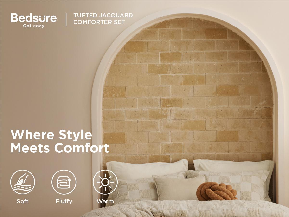 【Memorial Day Deals】Bedsure Checkered Farmhouse Shabby Chic Comforter Set ,Boho Tufted Bed Set, King Size Bedding, 3 Pieces, 1 Plaid Geometric Comforter and 2 Pillow Shams,Jacquard Design Soft Breathable Lightweight All-Season Filling OEKO-TEX Certified