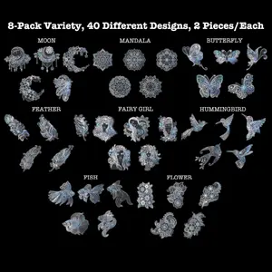 80PCS Shiny Holographic Transparent Stickers Glitter Resin Decorative Stickers Resin Art Supplies Romantic Theme for Phone Case Scrapbook Planner Water Bottle DIY, 8 Style