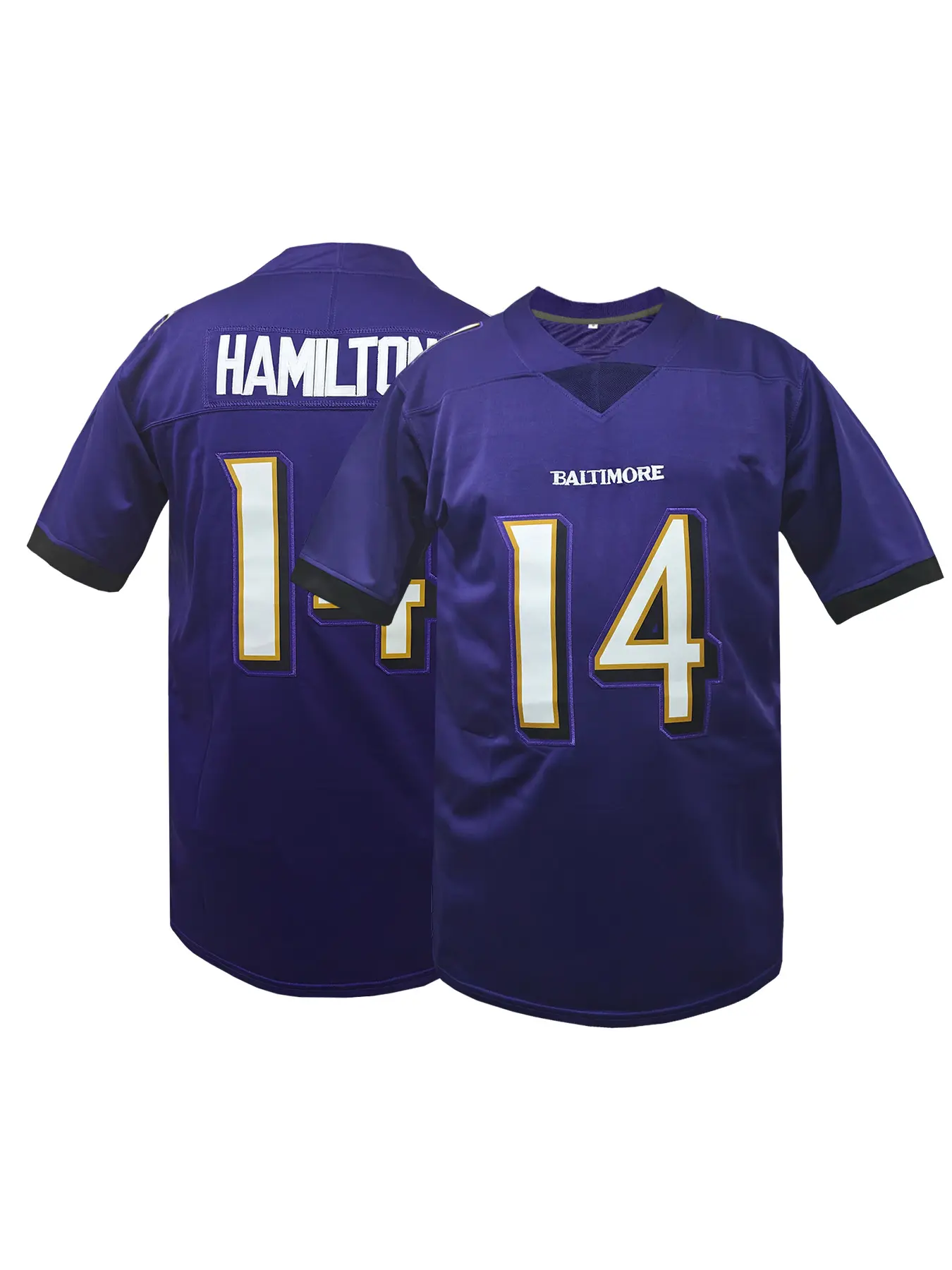 Men's Baltimore American Football Jersey Top, V-Neck Short Sleeve T-Shirt, Breathable Loose-Fit, Name and Number Embroidery Rugby Jersey, Outdoor Sports & Casual Wear, Unisex All Seasons Jersey Shirts, Apparel Jersey