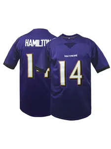 Men's Baltimore American Football Jersey Top, V-Neck Short Sleeve T-Shirt, Breathable Loose-Fit, Name and Number Embroidery Rugby Jersey, Outdoor Sports & Casual Wear, Unisex All Seasons