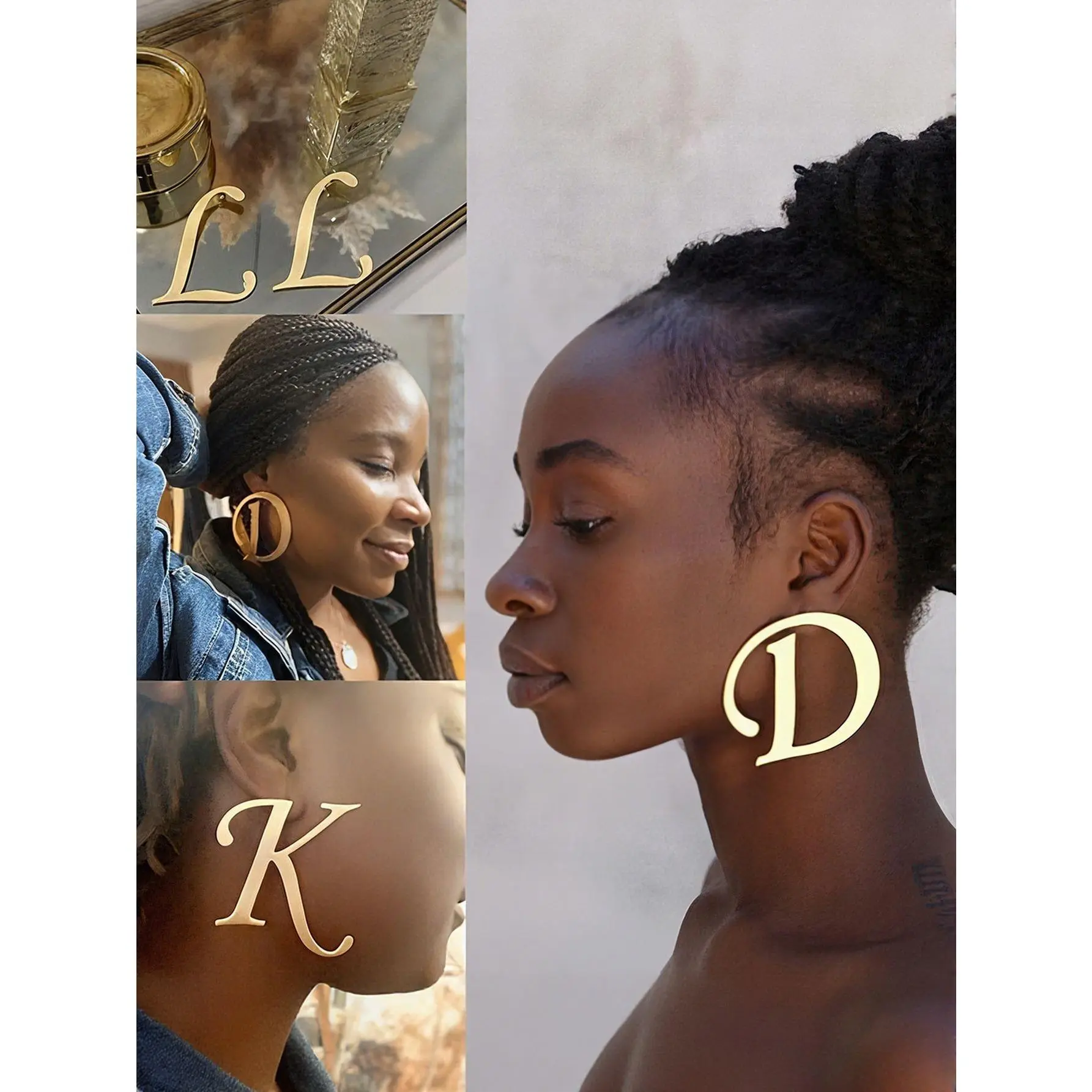 Unisex Retro A-Z Initial Stud Earrings - 18-Karat Gold Plated Stainless Steel, Casual Daily Wear & Gifting Costume Jewelry, S
