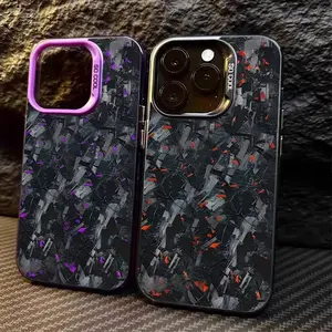Imitation Forged Carbon Fiber Plating Protective Casing for iPhone 11,12,13,14,15,16,17 Pro Max - Shockproof Matte Hard Cover, Customized Silicon Handheld Mobile Tech Accessories