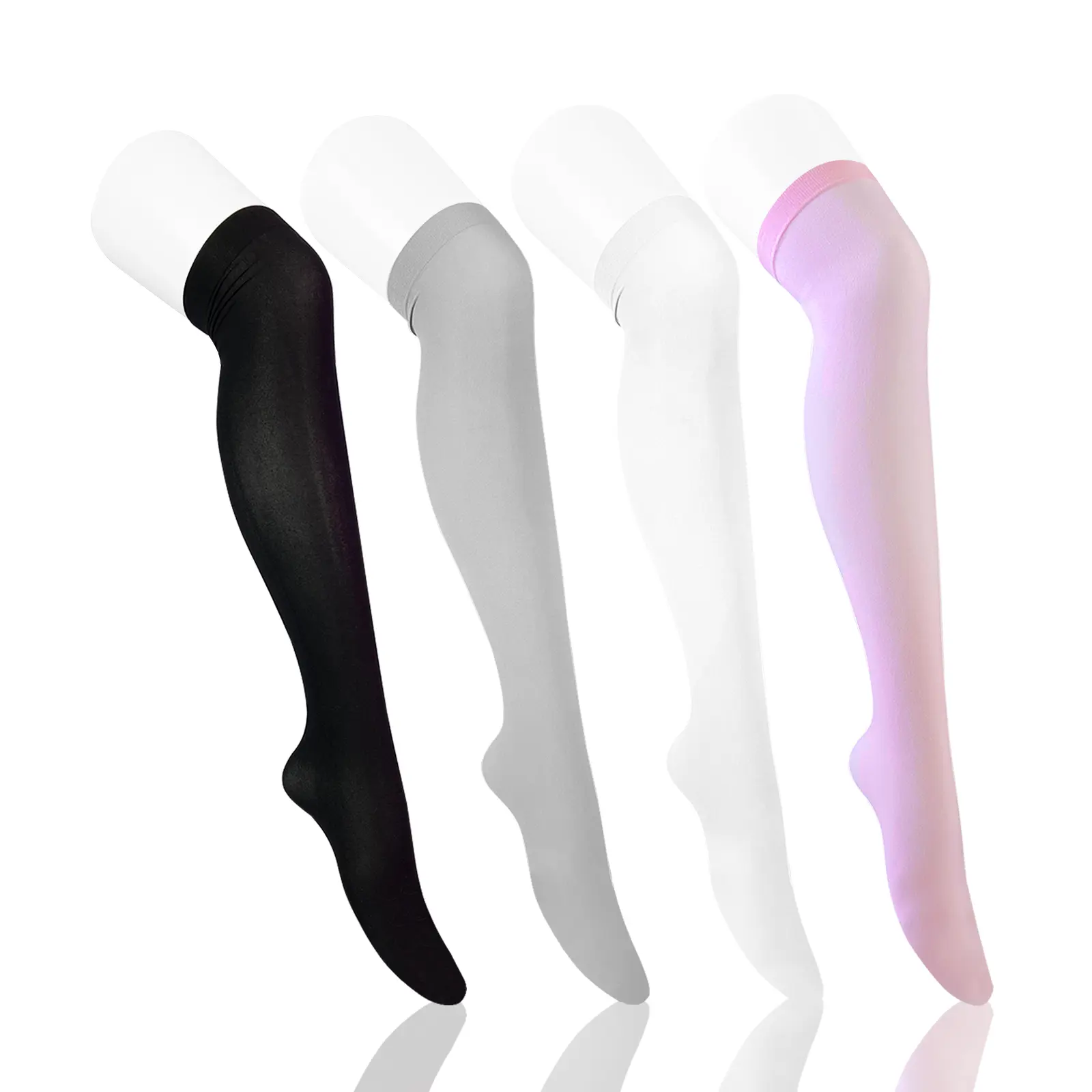Koruraclub 2026 Hottest Picks Cosplay Thigh-High Stockings 4-Piece Set - Black Gray Pink & White for Cosplay Accessories