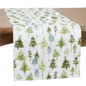 Saro Lifestyle Dining Table Runner With Forest Trees Design, Green, 16" x 120"