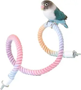 Colourtree Gradient Colorful Bendable Bird Rope Perch Stand for Bird Cages Climbing Toy & Cage Accessory Stand Durable Cotton Rope & Steel Wire U-Shaped Perch Long Rope Circular Swing