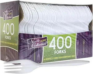 400 Pack Heavy Duty Plastic Bulk Disposable Cutlery Set, 400-Pack Heavy-Weight Disposable Plastic Forks [400-Pack] - Bulk White Plastic Silverware For Parties, Weddings, Catering Food Stands, Take out Decor Decor