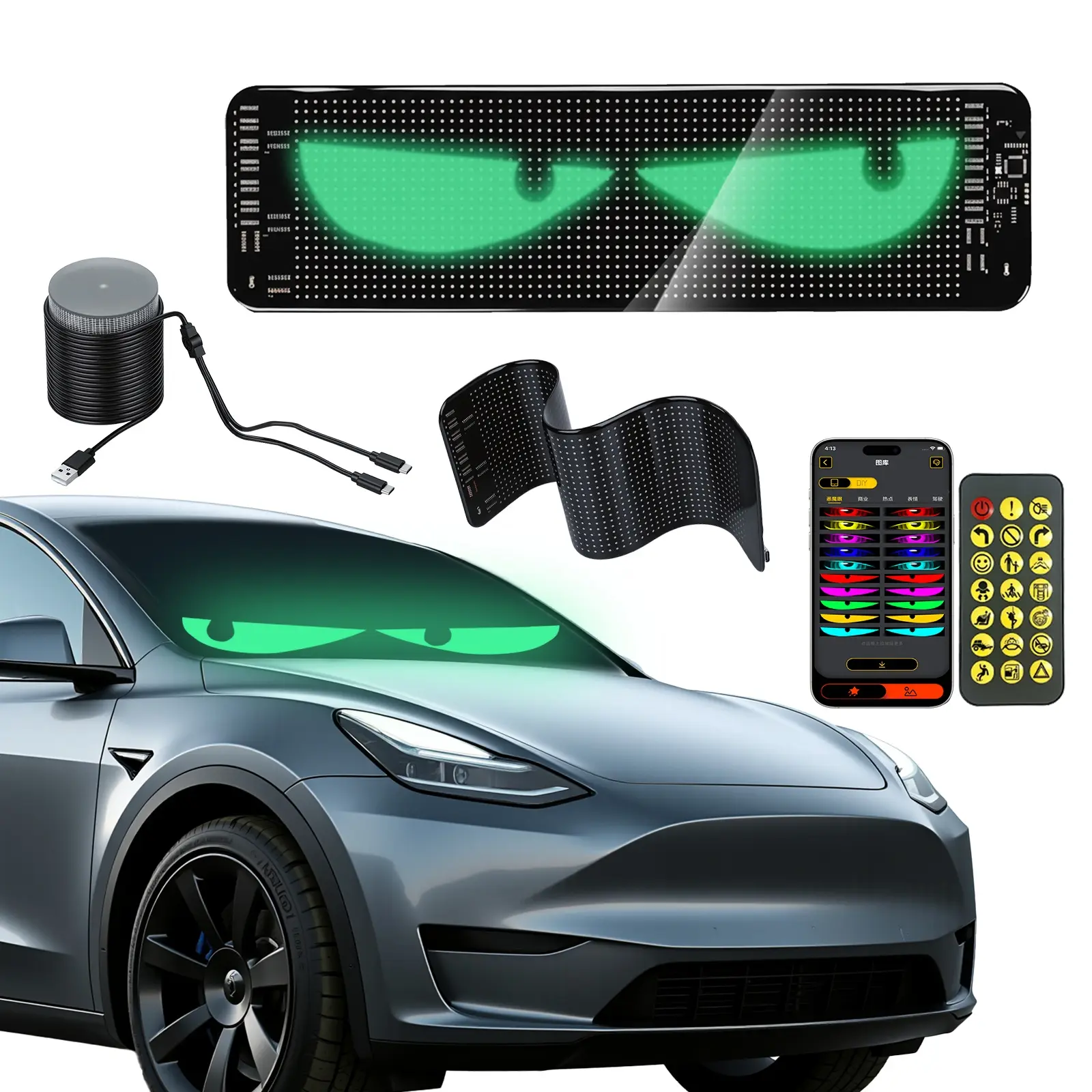 Quplavo Car LED Display Screen, Flexible LED Soft Screen with APP Control, DIY Drawings, Holiday Patterns, Text, Images and Animations, Halloween Christmas Car Decoration, 14.72×3.62in LED Sign for Taxi, Private Vehicle and Advertising Display