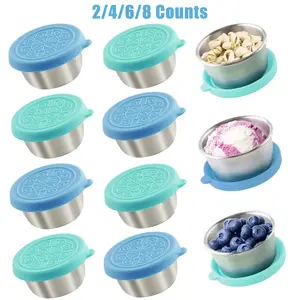 Stainless Steel Sauce Cup with Airtight Lid, 2/4/6/8 Counts Reusable Condiment Container, Small Sauce Insulated Container Set for Lunch Box, Work, School, Picnic, Travel