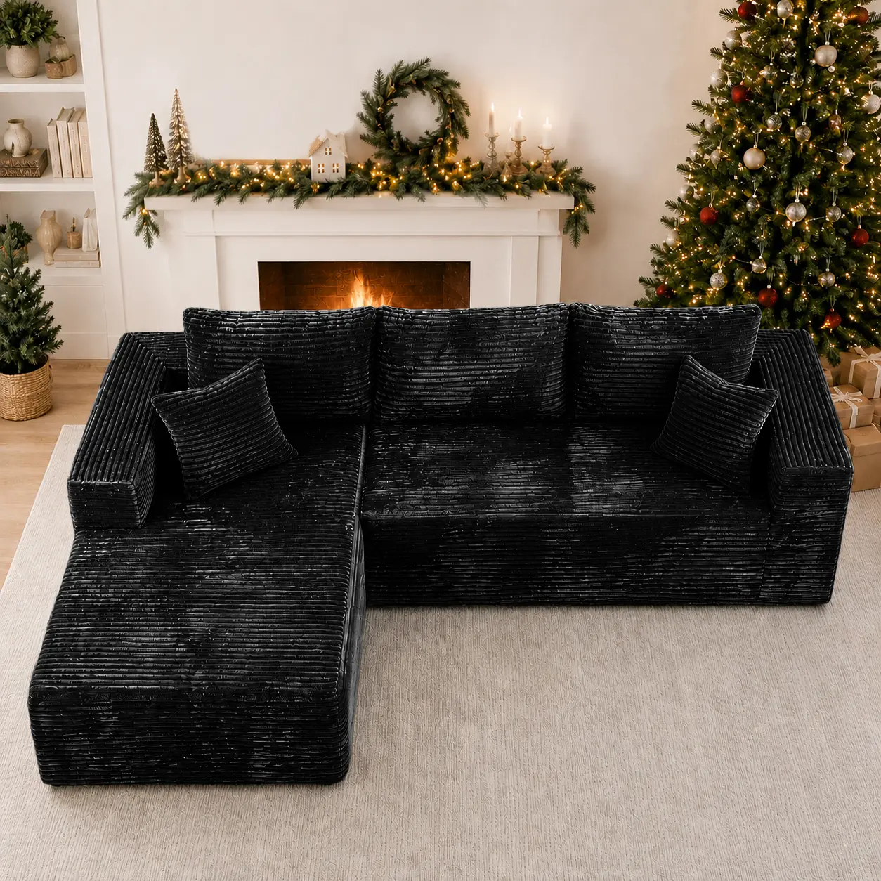 DIGWAC 106-Inch Large 3-Seater L-Shaped Modular Sectional Sofa with 49-Inch Chaise Lounge, Upgraded Pocket Coil Spring Base, Ultra-Soft Corduroy Upholstery, Memory Foam Cushion Layers, Boneless Design Couches