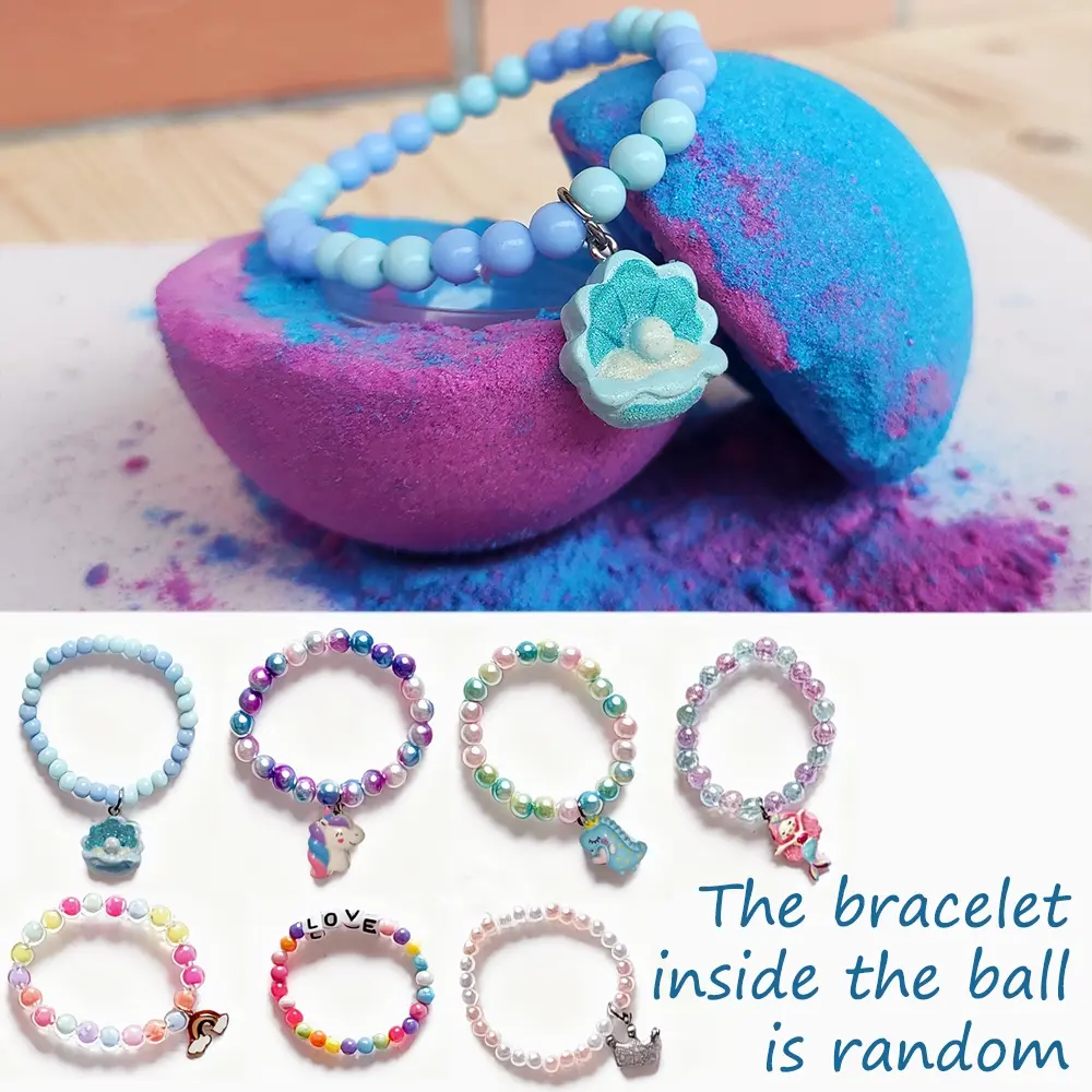 120g Large Bubble Bath Bomb for Girls, Bath Bombs with Surprise Inside, Natural Handmade Bath Salt Ball, with Surprise Jewelry Bracelet inside, Gift for  Christmas, Easter, Birthday, Princess Party Souvenirs -1 pack Bubblebath