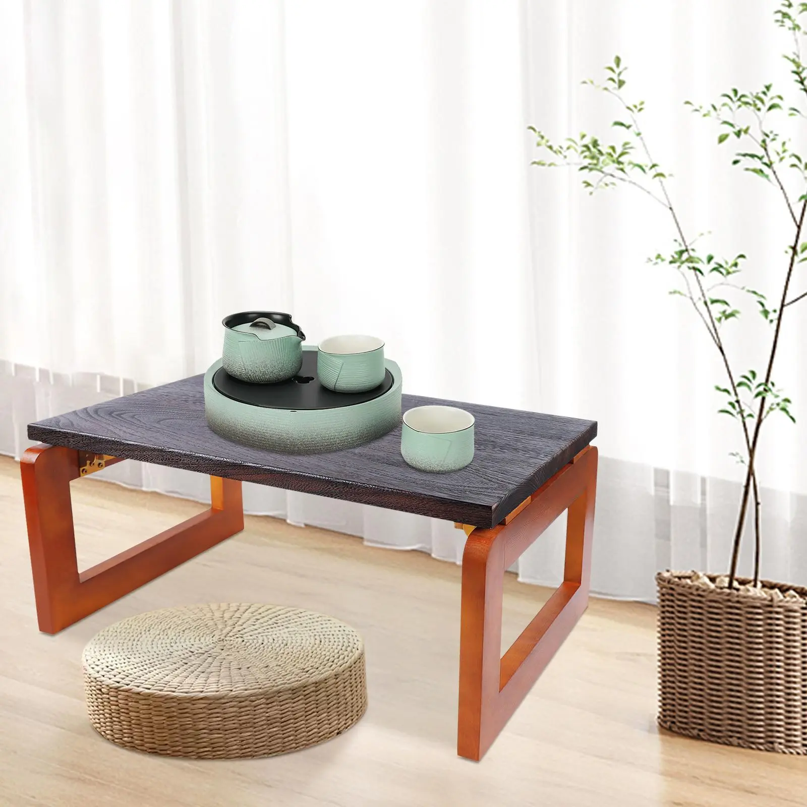 Foldable Coffee Table, Japanese Portable Camping Low Wooden Table, Snack Breakfast Serving Table on Bed Collapsable, for Living Room,Dining Room,Tea,Tatami,Picnic, 23.62"x 15.74"x 11.81"