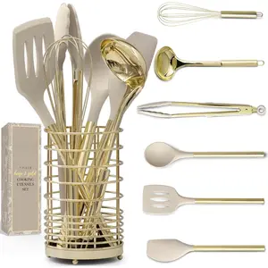 7- Beige &  Kitchen Utensils Set -   & Stainless Steel Tools for Cooking, Serving, & Hosting - Ideal for Nonstick Cookware & Modern Kitchens, with  Utensil Holder