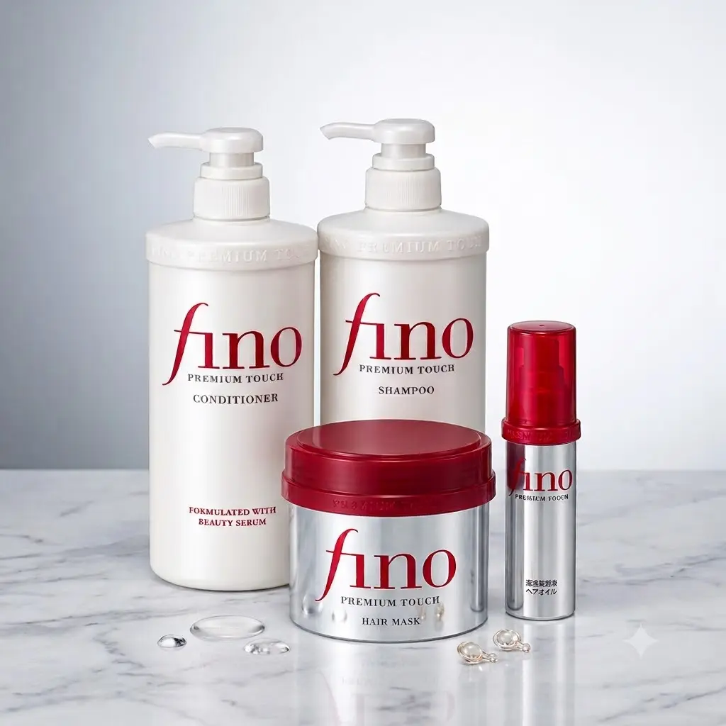 FINO Premium Touch 4-Piece Hair Repair Set - Japanese Deep Conditioning Mask (8.11 oz), Shampoo, Conditioner (18.6 fl oz) & Serum Hair Oil (2.4 fl oz) for Intense Hydration & Frizz Repair