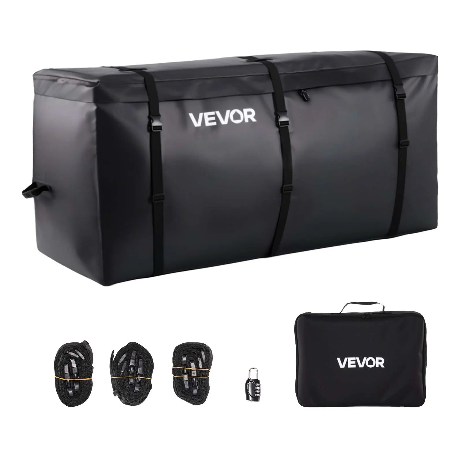 VEVOR Hitch Cargo Carrier Bag, Waterproof 840D PVC, 60.24x24.02x35.94in (30 Cubic Feet), Heavy-Duty Truck Bed Storage Bag with Reinforced Straps, Compatible with Car, SUV Hitch Baskets