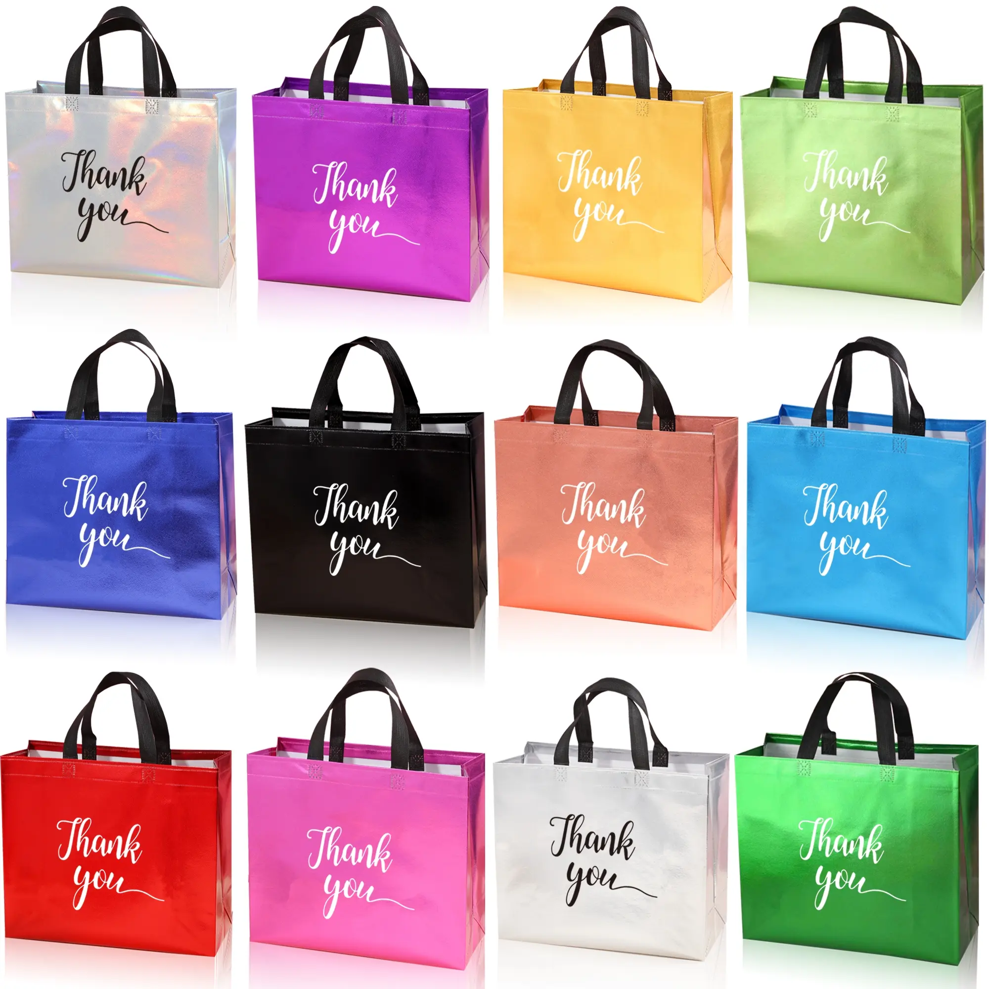 Large Reusable Thank You Gift Bags & Goody Bags Set, 12 Vibrant Colors, Perfect for Small Gifts, Birthdays, Party Favors, Party Gift Packs, Party Supplies, 12.9x11x5.11 Inches