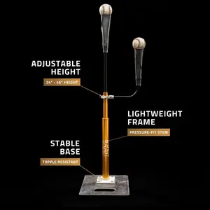 CT4 Pro-Style Dual Training Baseball and Softball Tee | Patented Detachable 360° Rotating Arm | Friction Fit Double Batting Tee, Durable Neoprene Rubber Toppers, Adjustable Height: 24" to 46" Gold