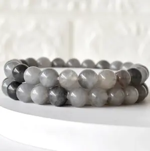 Lovskaya Cloudy Grey Quartz Natural Crystal Bead Bracelet - Elegant Unisex Fashion Jewelry for Various Occasions Versatile Use