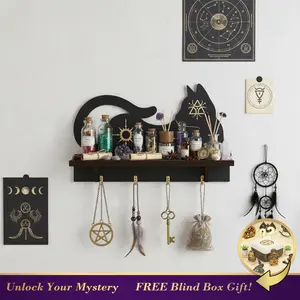 FNYDOX Cat Crystal Display Shelf Gothic Witchy Shelves Home Decor Rock Gem Stone Wall Shelf Crystal Holder Cute Shelf for Trinket Knick Knack Spiritual Gift Wicca Wiccan Supplies