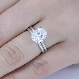 Janefashions 2.5CT Oval CZ Engagement Ring Wedding Band Set 925 Sterling Silver 2.5-15 S10451