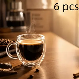 6-piece double-wall glass coffee mugs, heat-insulated and anti-scalding, clear and elegant, perfect for coffee, tea at home or office, practical and stylish, Coffee Cups Sets