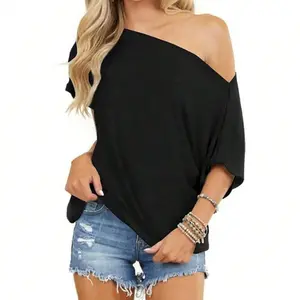 Off The Shoulder Tops for Women Short Sleeve Trendy T Shirts Loose Batwing Summer Going Out Oversized Blouse Tunic Womenswear