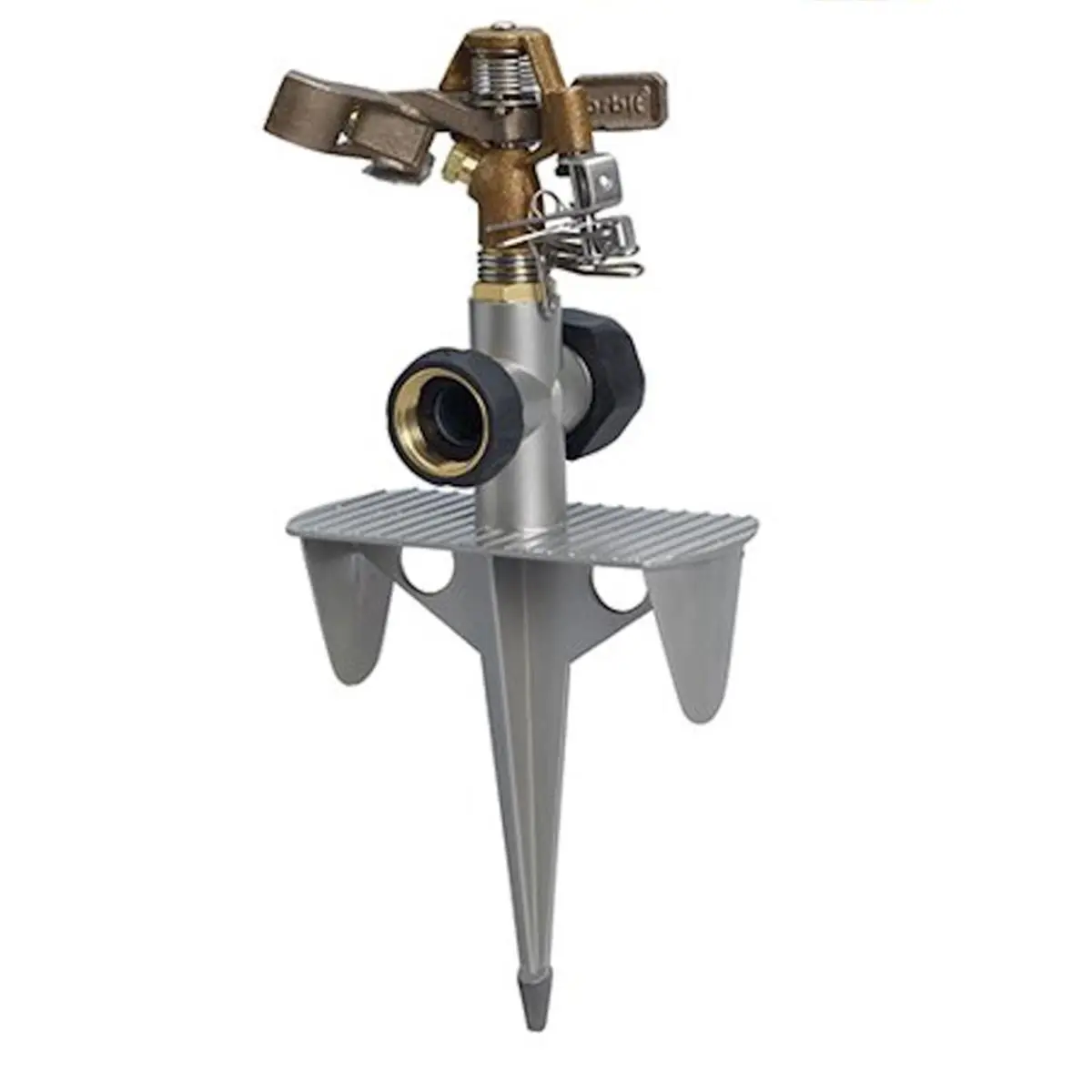 Orbit 7004067 Adjustable Spray Impact Sprinkler with Spike Base, 6361 sq ft Coverage, Zinc Head (Head Material), Full-Circle Spray Pattern, Enhanced Durability for Garden Irrigation System Sprinklers