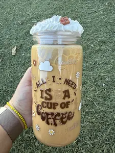 Coffee Cup 16oz Snow Globe Tumbler with Whipped Cream Top & Inspirational Quote Design for Coffee Lovers Reusable Iced Coffee Cup Trendy Aesthetic