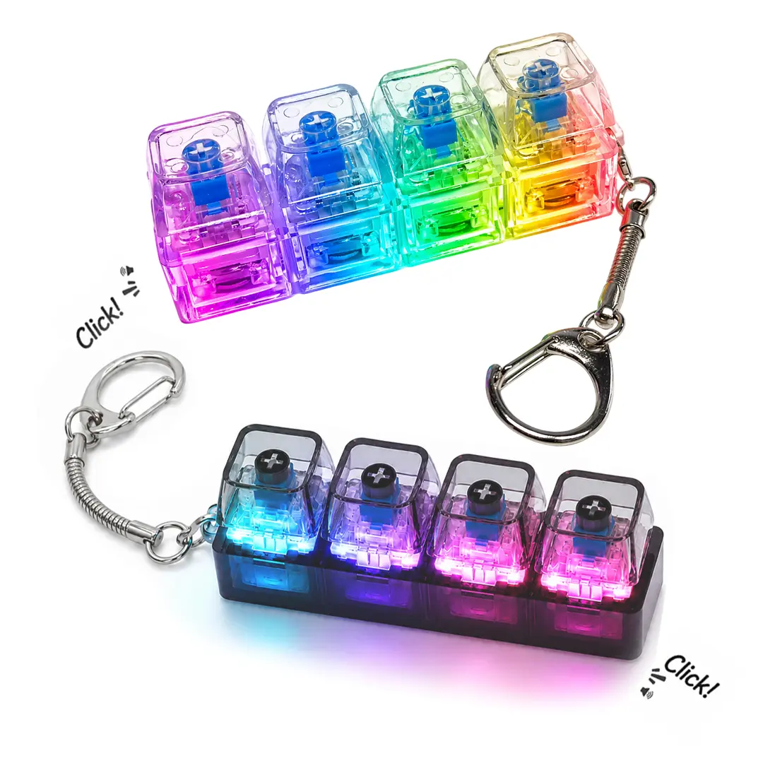 2PCS Stress-relieving Toy Mechanical Keyboard Compact Design with Crystal Keycaps LED Lights Transparent Acrylic Key Christmas giftchain