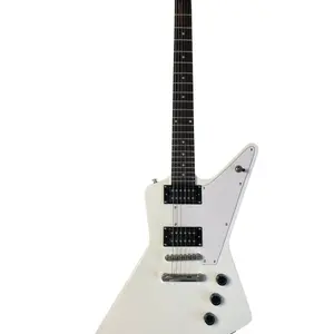 High-End Classic White Explorer Electric Guitar Mahogany Body Retro 70s Tone