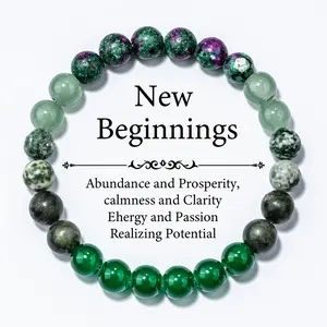 New Beginning Bracelet Made Of Epidote Granite, Green Dragon Quartz, Aventurine Handmade Beaded Bracelet For Men And Women, Brings Abundance, Prosperity, Peace And Hope - 1pc