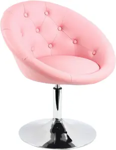 Adjustable Pink PU Vanity Chair Stool with Cute Round Back for Home, Shop, Manicure, Make up Room, Salon, Spa