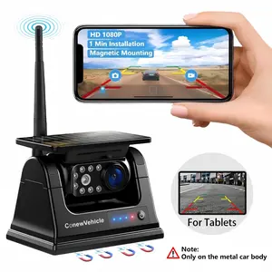 ConewVehicle WiFi Magnetic Solar Backup Camera 10500mAh Rechargeable Battery Wireless for Truck RV Trailer Car Camper Gooseneck Horse Boat Easy Hitching for iPhone iPad Android Travel Safety Night Vision Waterproof fathersdaygift