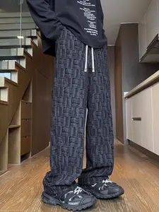 Corduroy Pants Men's Spring Autumn Casual Loose Fit Woven Striped Full Length Trousers Thin Sports Style for Everyday Wear