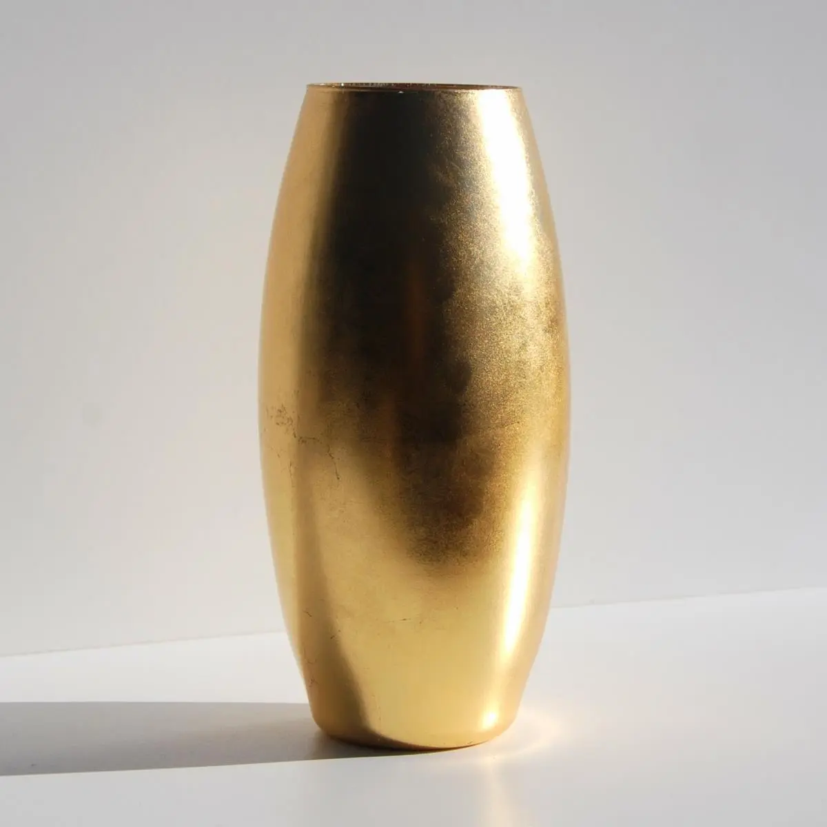 212 MAIN Red Pomegranate 1153-1 10 in. Oval Gilded Glass Flower Vase with Metal Leaf, Gold Home Decor for Home Supplies & Vase Fillers, Decoration, Modern Plant Vase