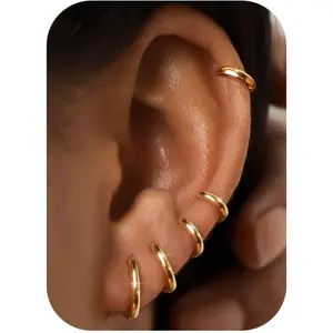 MILACOLATO 5Pairs Gold Hoops Earrings for Women Gril Men 14K Plated Gold Small Gold Silver Hoop Earrings Cubic Zirconia Cartilage Sleepers Huggie Hoop Earring 6/7/8/9/10mm, Hypoallergenic Earrings, Gold Filled Earrings summerwins