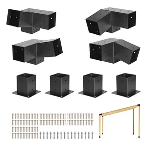 VEVOR Pergola Kit, 4x4 Inch 3-Way Slanted Bracket for 3.5x3.5 Inch Wood Beams in Actual Size, Carbon Steel Pergola Bracket with Screws and Post Bases, for Outdoor Wood Pergolas, Gazebos, Sheds, 8 Pcs