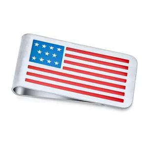 Patriotic USA Flag Money Clip Red White Blue Stars & Stripes Stainless Steel