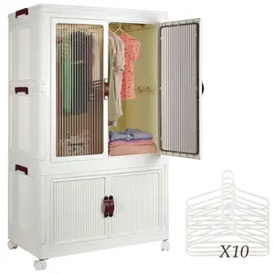 Small/Medium Baby Kids Stackable Wardrobe Organizer, Portable Wardrobe w/ Lid and Door, Removable Clothes Organizer w/ Hanger, White, 10 Small Hangers