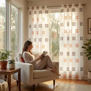 Summer Vibes, 52x84 Inch 2pcs Clipped Jacquard Fabric and Sheer Curtains for Living Room Bedroom Linen Curtains, Grommet Luxury Clipped Jacquard Fabric Curtains for Windows Apartment CT278