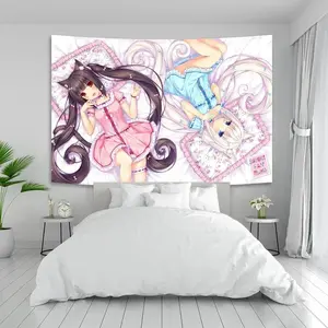 Anime Nekoparas Wall Tapestry Kawaii Background Cloth Wall Decoration Psychedelic Girls' Dormitory Pink Room Banner