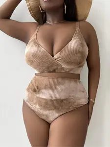 Plus Size Tie Dye Print Bikinis for Summer 2024, Plus Adjustable Straps Wrap Bikini Top & High Waist Swim Bottom Plus Size Swimsuit, Plus Size Curve Bikini Swimwear for Women, Bathing Suits, Bikini Swimsuits, High Waisted Bikini, High Waisted Bikini Sets